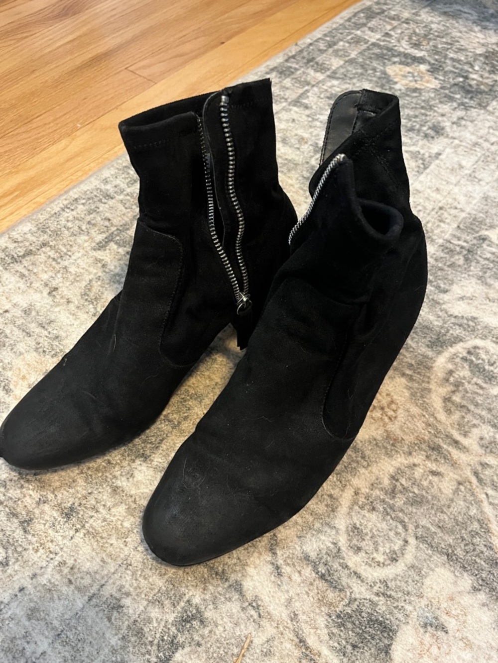 Black Suede Ankle Boots with Side Zipper